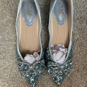 Bedazzled satin ladies evening wedding shoes